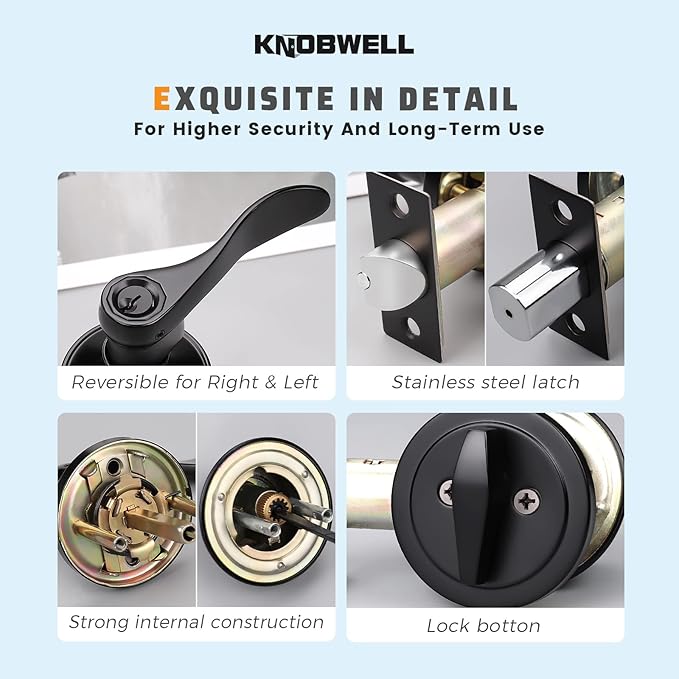 KNOBWELL 3 Pack Exterior Door Lock Set with Deadbolt Front Door Entry Lever Lockset with Single Cylinder Deadbolt, Aged Matte Black - Keyed Alike