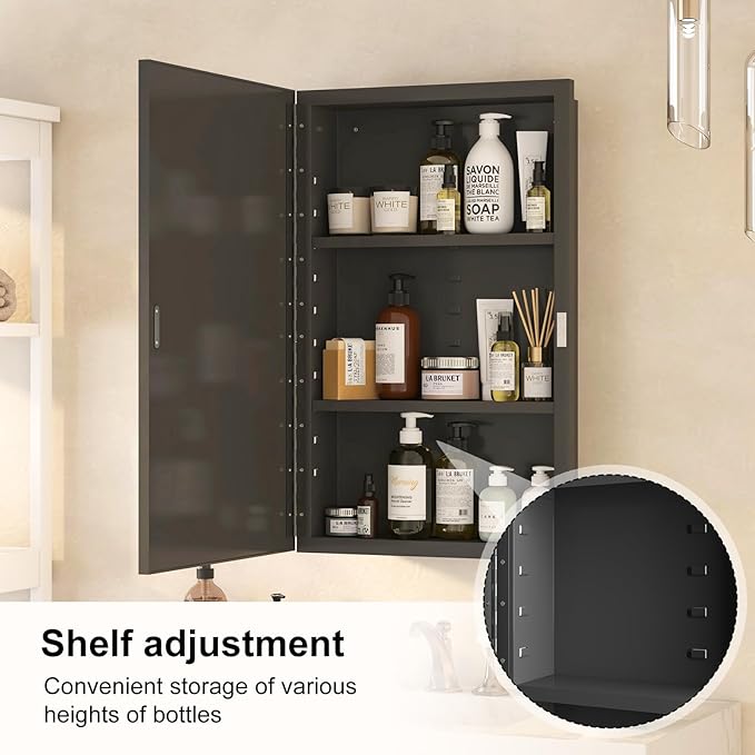 Metal Recessed Medicine Cabinets for Bathroom Medicine Cabinet with Mirror,Medicine Cabinet Wall Mounted,Bathroom Cabinet with Mirror,Adjust Shelves Mirrored Cabinets with Storage 16x26