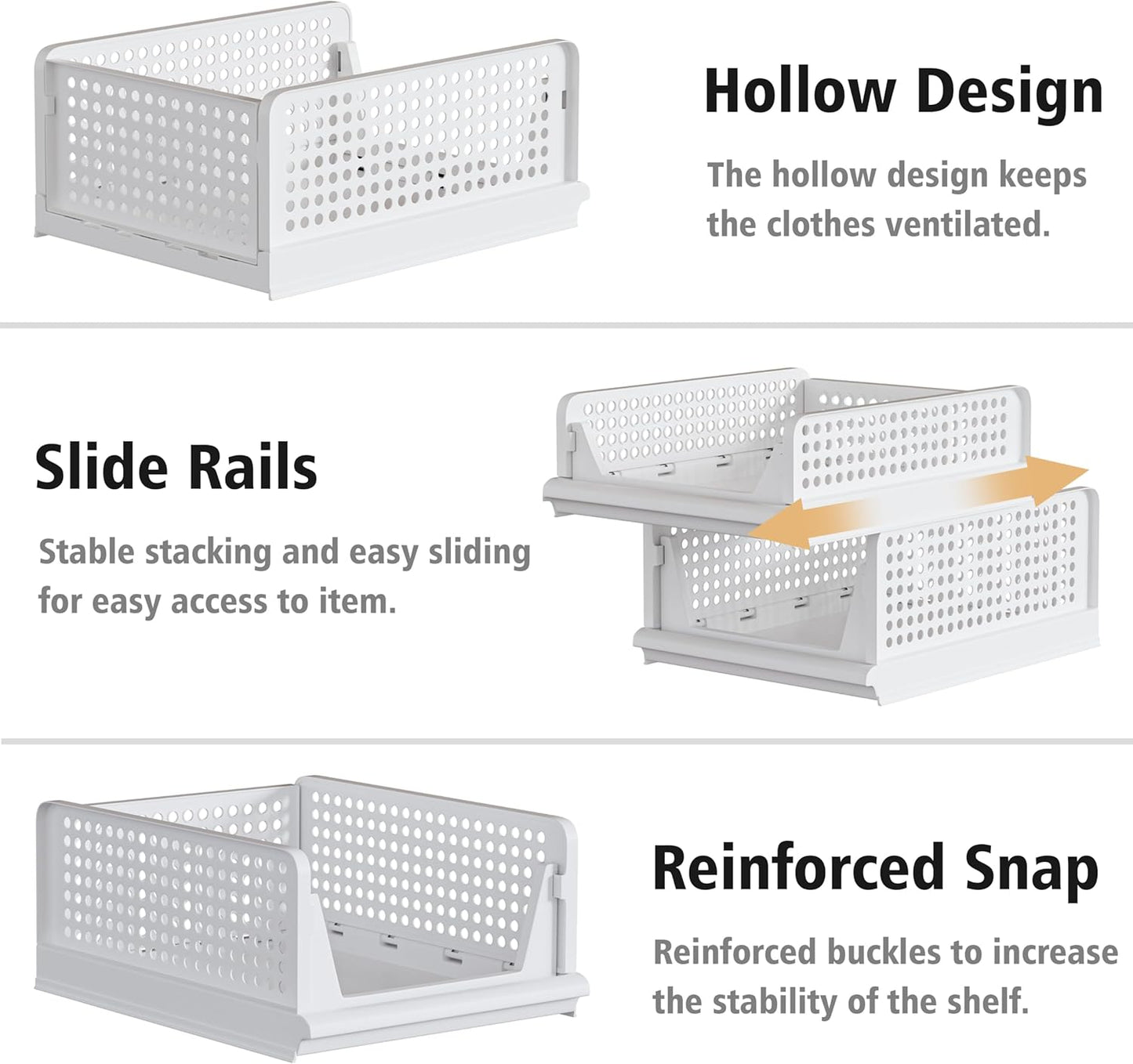 4 Pack Stackable Plastic Storage Basket Closet Organizer Bin Foldable Clothes Organizer Storage Drawer Shelf Container for Living Room Bathroom Kitchen Office (2L+2S)