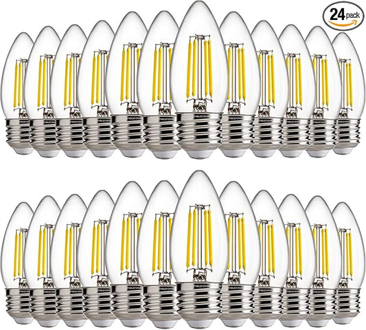 FLSNT B11 E26 LED Chandelier Light Bulbs, 60W Equivalent, 5000K Daylight Dimmable LED Candelabra Bulbs, 550LM, 24 Pack UL,CA65 Listed.