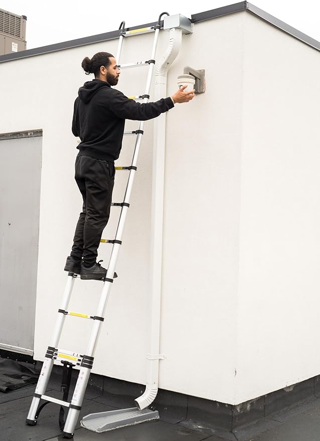 Telescoping Ladder, 10.5 FT Aluminum Lightweight Extension Ladder with 2 Stable Hooks, 2 Triangle Stabilizers & Non-Slip Feet, Heavy Duty 330 Lbs Max Capacity, Ideal for Home, RV & Outdoor Work