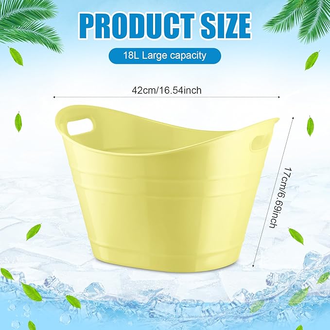 Patelai 6 Pcs Ice Buckets Bulk, Plastic Ice Buckets with Handles, Oval Storage Tub, Large Capacity Ice Drink Bucket for Party Bar Wine Beer Champagne Beverage Bottle Cooler (Fresh Color,18 Liter)
