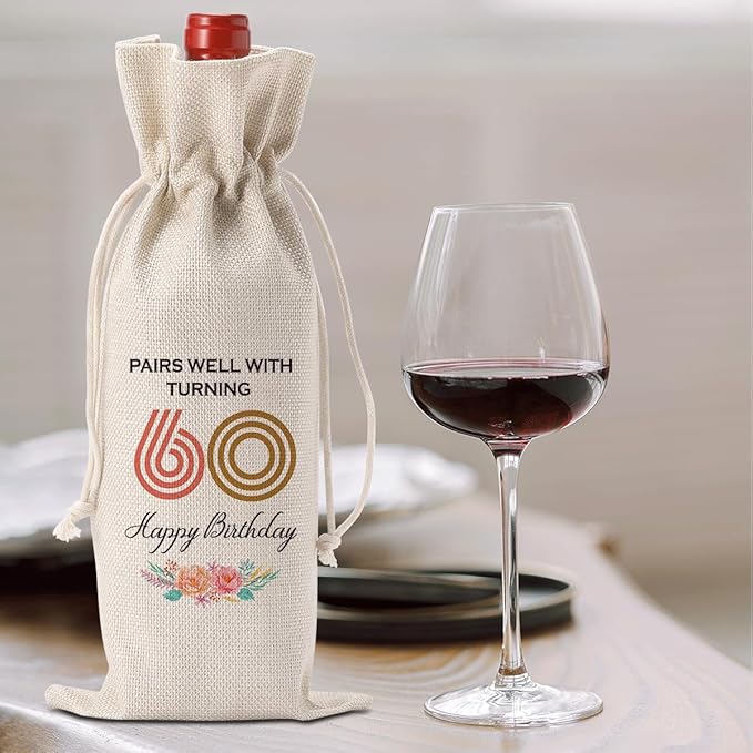 Funny 60th Birthday Gifts for Women Men Wine Bag, Happy Anniversary 60th birthday Party Decorations for Woman Men Wine Bags, 60 Year Old Birthday Gifts for Women Men Wine Bottle Bag