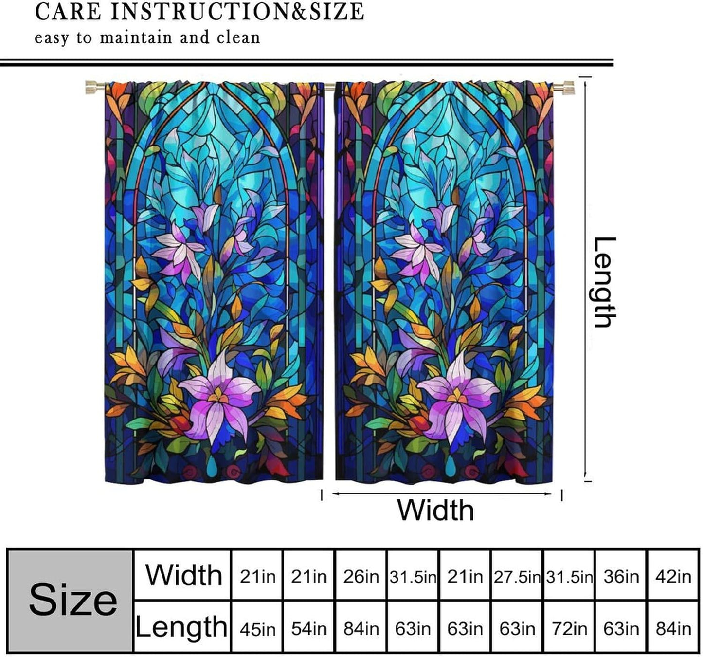 Stained Glass Curtains,Abstract Colorful Floral Geometric Art Home Decor Drapes for Bedroom Living Room Kitchen Window Treatment 2 Panels Set Total Size 72" W X 63" L Inch