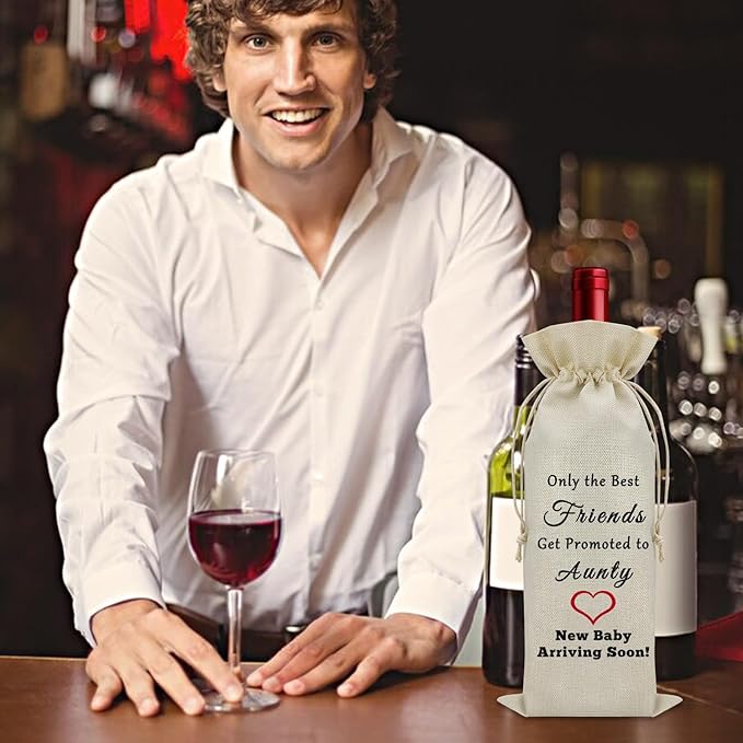 Friends to Aunts Gifts Wine Bag Best Friend Promoted to Aunt Gifts Pregnancy Reveal Gifts for Friends Wine Bottle Decoration Bag Thank You Gifts for Aunty Wine Accessories Gifts for Wine Lovers