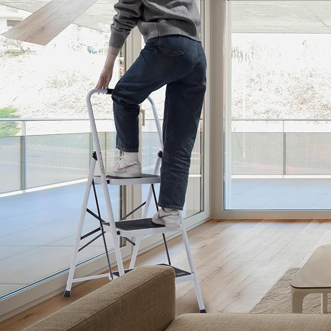 Wiberwi 3 Step Ladder Folding Step Stool for Adults with Top Handrail 330 Lbs Capacity, Lightweight & Portable Step 3 Stool Ladders with Wide Pedal for Home Kitchen Sturdy Steel Frame