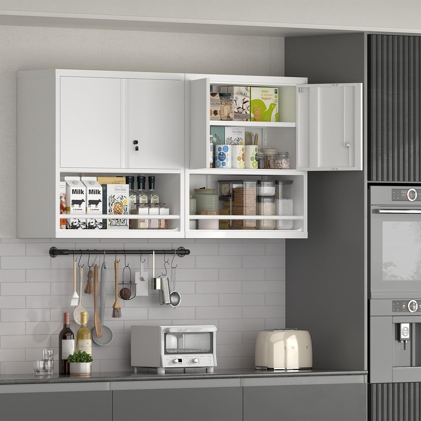 Wall Cabinets,Garage Metal Storage Cabinet with Shelf,Wall Storage Cabinet with Locking Door,Steel Cabinets for Kitchen,Home Office,Basement