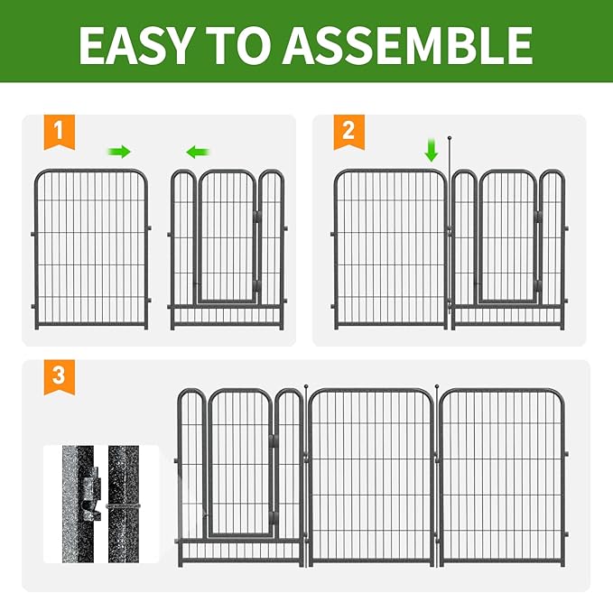 Metal Garden Fence with 14 Panels 2 Gates Outdoor Dog Fence 36ft (L)×45in (H) Decorative Pet & Animal Barrier, Garden and Yard Fencing，Black-Silver