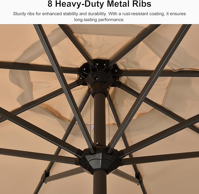 PURPLE LEAF 11' Round Patio Umbrella Outdoor Table Umbrella Aluminum Frame Market Umbrella Sun Umbrella with 8 Sturdy Ribs for Garden Deck Lawn & Pool Beige