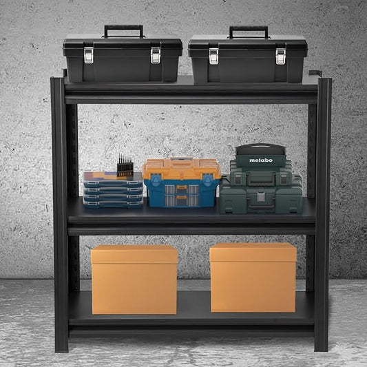 35" H Black Garage Shelving Unit, Garage Storage Shelves 1050LBS Heavy Duty Shelves, Adjustable 3 Tier Metal Shelving Utility Shelf for Home, Basement