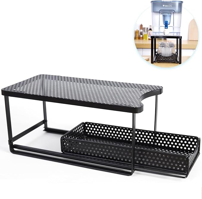 Water Dispenser Stand for Countertop-Metal Black Water Filter Stand,with Drawers Suitable,Compatible with Brita Water Pitcher and Zerowater Pitcher 14.5"x7.7"x6.9"