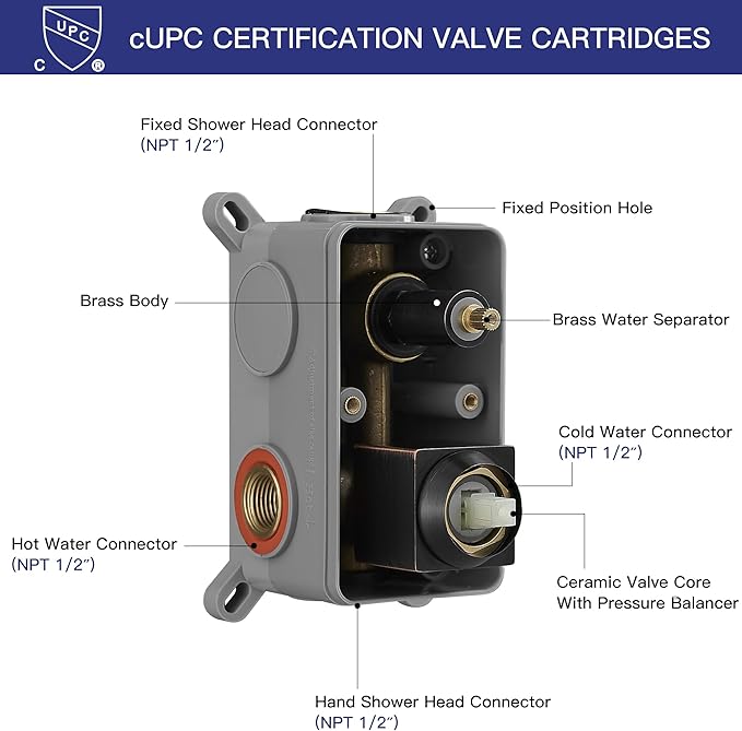 RUMOSE Oil Rubbed Bronze Rainfall Shower System 12 Inch High Pressure Square Shower Head with 2 in 1 Handheld Spray Wall Mount Brass Bathroom Shower Faucet Set with cUPC Certified Rough-in Valve