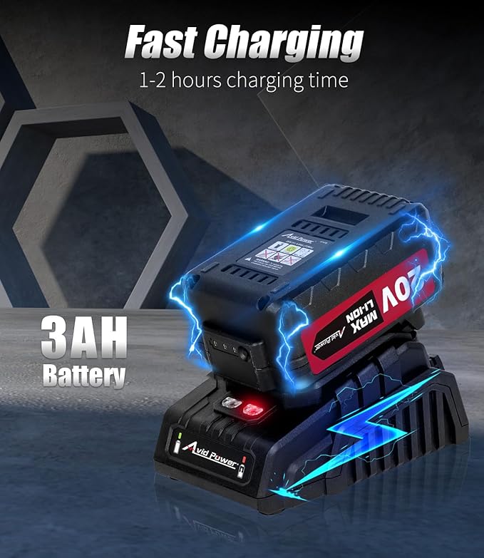 AVID POWER Cordless Impact Wrench, 1/2 Impact Gun w/Max Torque 330 ft lbs (450N.m), Power Impact Wrenches w/ 3.0A Li-ion Battery, 1 Hour Fast Charger (Light Red)