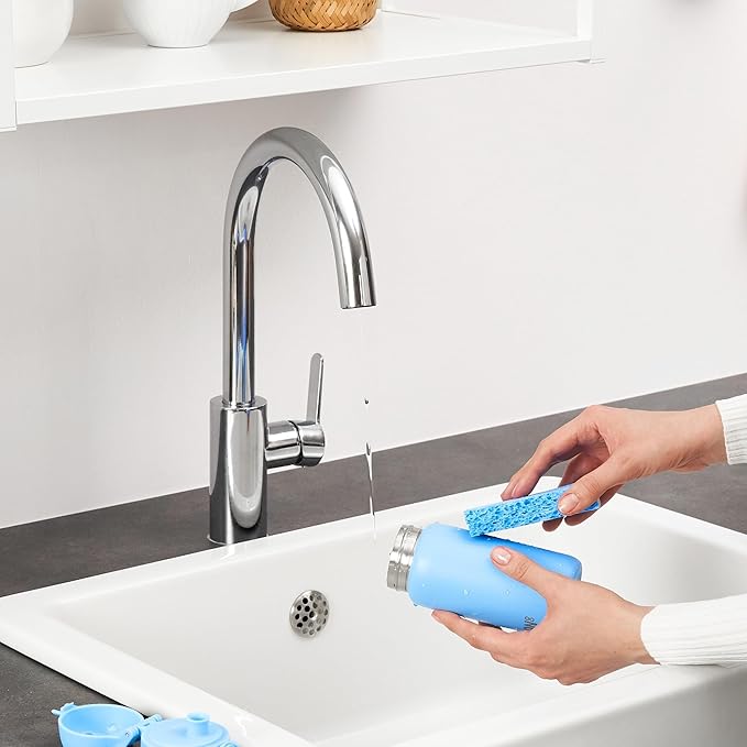 Ion8 Kids Water Bottle, Steel 400 ml/13 oz, Leak Proof, Easy to Open, Secure Lock, Dishwasher Safe, Flip Cover, Carry Handle, Easy Clean, Durable, Scratch Resistant, Carbon Neutral, Alaskan Blue