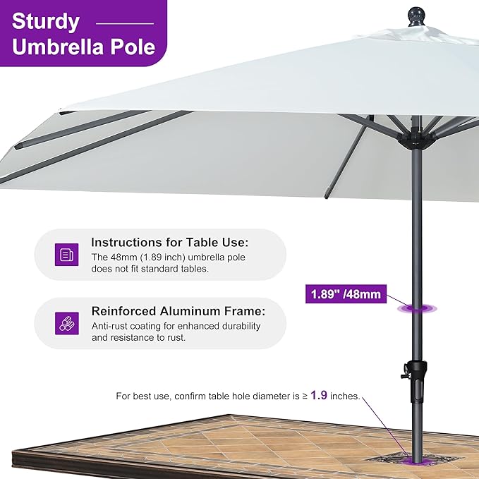 PURPLE LEAF 11.5' x 9' Patio Market Umbrella Outdoor Table Sun Umbrellas with Crank 8 Aluminum Sturdy Ribs for Pool Deck Backyard Beach White