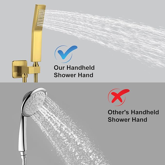 NERDON Shower System, 12 Inch Brushed Gold Shower Faucet Set with Rain Handheld, Wall Mounted Shower Faucet sets Complete for Bathroom Shower Fixtures Rough in Valve Body and Trim Kit