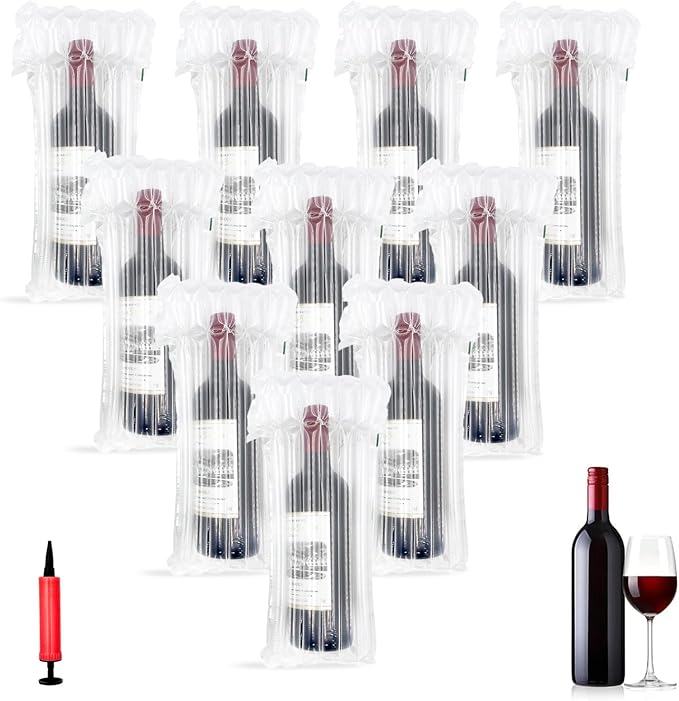 Wine bags for travel,Travel Bags For Wine Bottles Airplane, Wine Travel Bag, Wine Glass Storage Containers,Wine gift bag,Air Filled Packaging Sleeves with Reusable Pump(12 Packs)