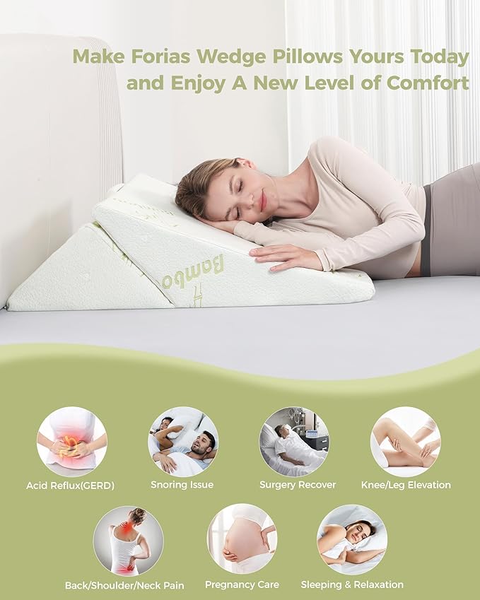 Forias Wedge Pillow for After Surgery, Rayon Derived from Bamboo, 9&12 Inch Adjustable Bed Wedge Pillow for Sleeping with Half-Moon Pillow for Post Surgery Acid Reflux Gerd Snoring