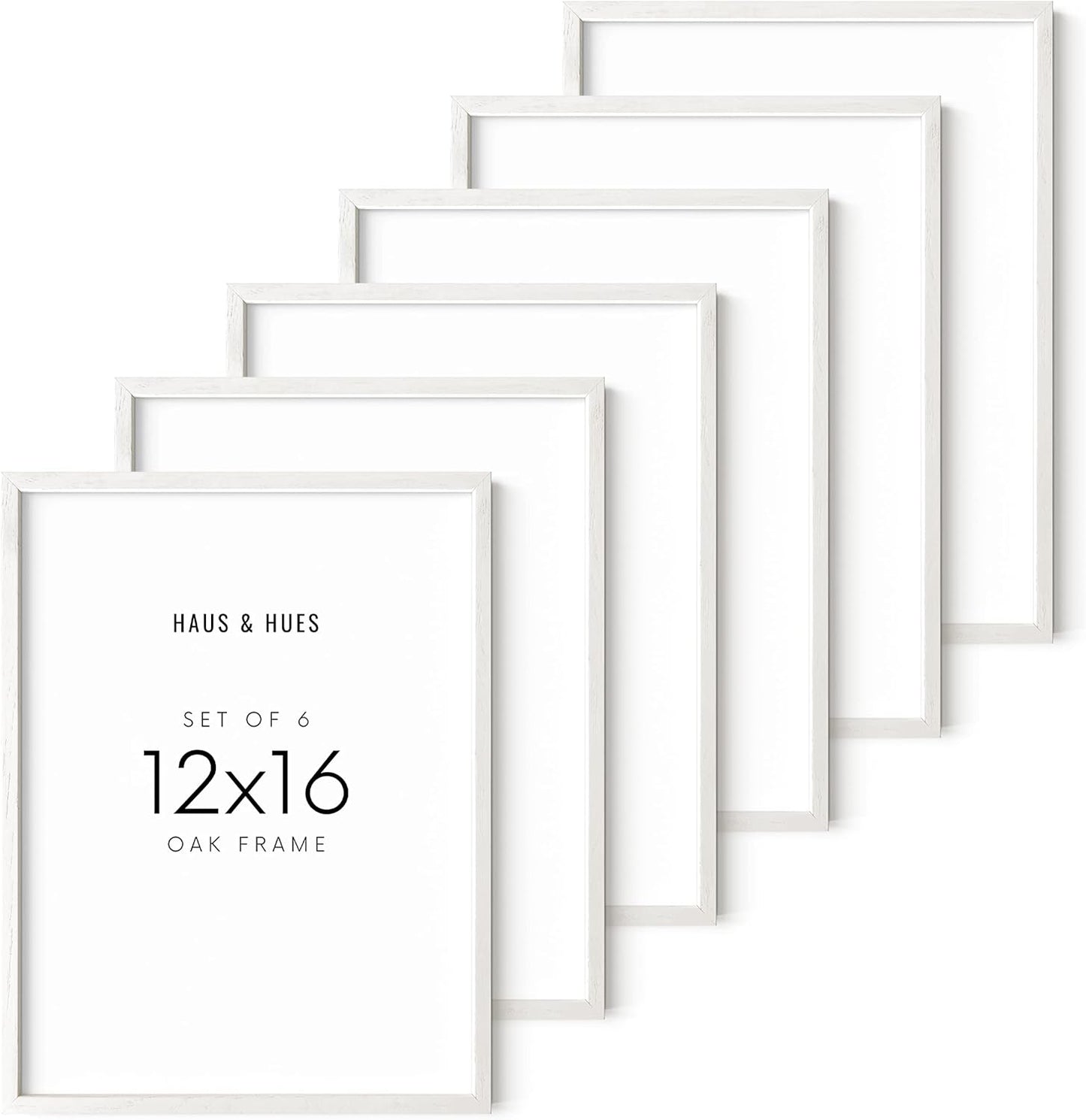 HAUS AND HUES White Oak 12x16 Inch White Picture Frames - Set of 6 White Frames Gallery Wall, White Picture Frames 12x16, White Gallery Wall Frame Set, White Picture Frames Pack (White Oak Frame)