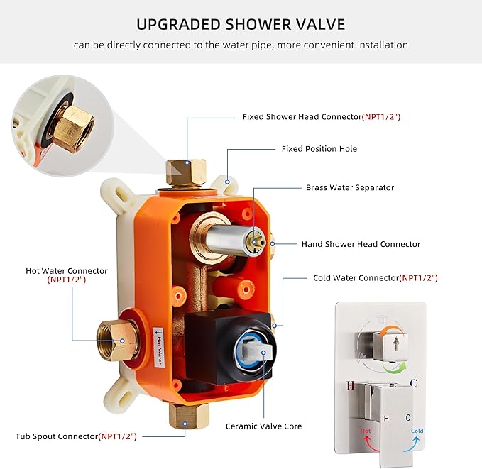 Shower Faucet Set Complete with Tub Spout Shower System Wall Mounted with 10 inch Rainfall Shower Head and Handheld Shower Rain Shower Combo for Bathroom, Brushed Nickel