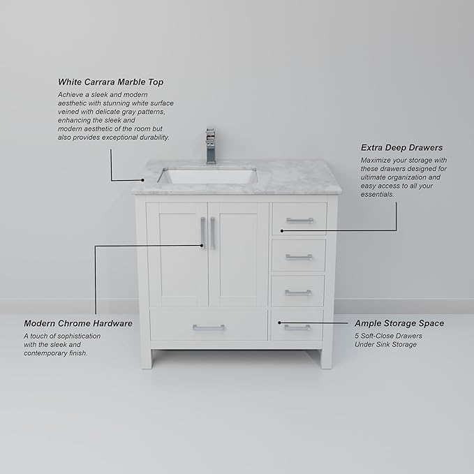 Big Sur 36 in. W X 22 in. D White Single Bath Vanity Cabinet Without Countertop