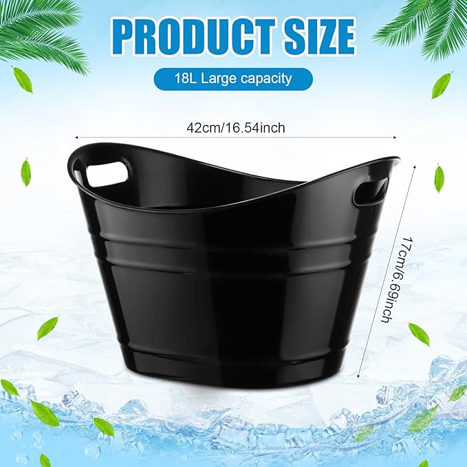6 Pieces Ice Buckets Bulk, Plastic Ice Buckets with Handles, Oval Storage Tub, Large Capacity Ice Drink Bucket for Party Bar Wine Beer Champagne Beverage Bottle Cooler (Black,18 Liter)