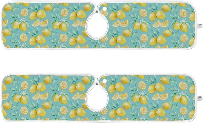 Kitchen Faucet Absorbent Mat,Lemon Fruit Summer Water Splash Guard for Sink, Faucet Drip Catcher Thicken Sponge Microfiber Faucet Water Catcher Mat Sink Absorbent Mat for Kitchen 14x5in 2 Pack
