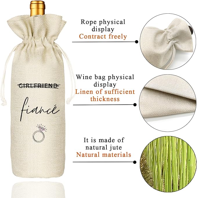 Girlfriend Fiancé, Best Friend Engagement Gift, Engagement Wine Bag, Funny Wine Bag, Bridal Shower Gfit - Linen Drawstring Wine Bags(5SW112)