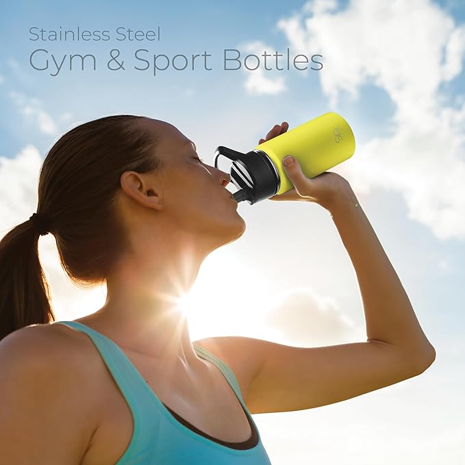 SipX™ Triple-Insulated Stainless Steel Water Bottle 18oz. With 3 Lids, BPA-Free Reusable Insulated Water Bottle Keeps Cold 24 Hours, Metal Water Bottle Made Of Sustainable Material For Hiking & Biking