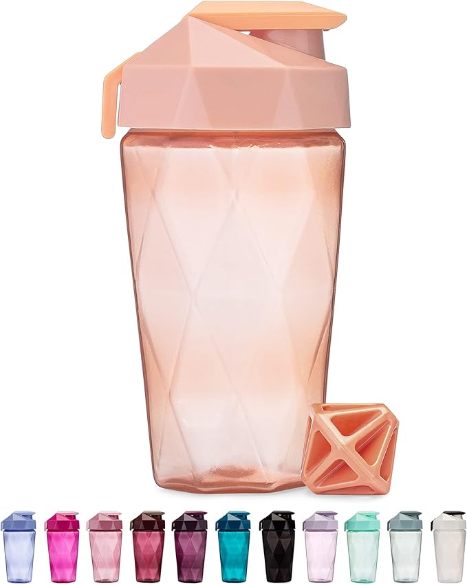 Classic 20oz Blender Shaker Bottle | Protein Shaker Bottle with Diamond Agitator | Shaker Cup with Carrying Handle and Dishwasher Safe | Peach - 20-Ounces