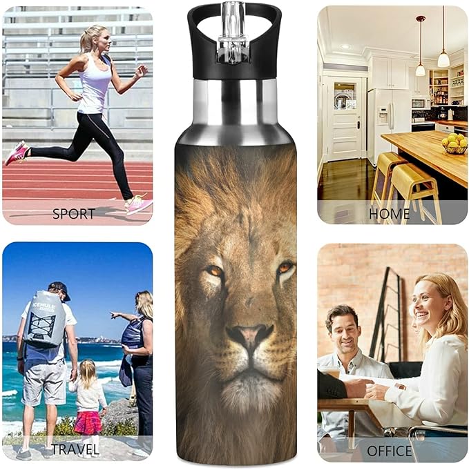 xigua Lion King Stainless Steel Water Bottle with Straw, BPA Free Reusable Leakproof Water Jug for Fitness Camping Outdoor Sports