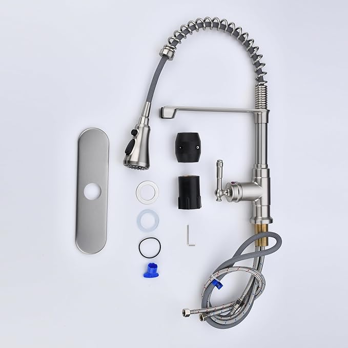 Kitchen Sink Faucet with Pull Down Sprayer,Brushed Nickel Kitchen Faucet Spring Gooseneck Faucet Pull Out,Single Handle High Arc Kitchen Sink Faucet for Farmhouse Camper Utility Rv Wet Bar