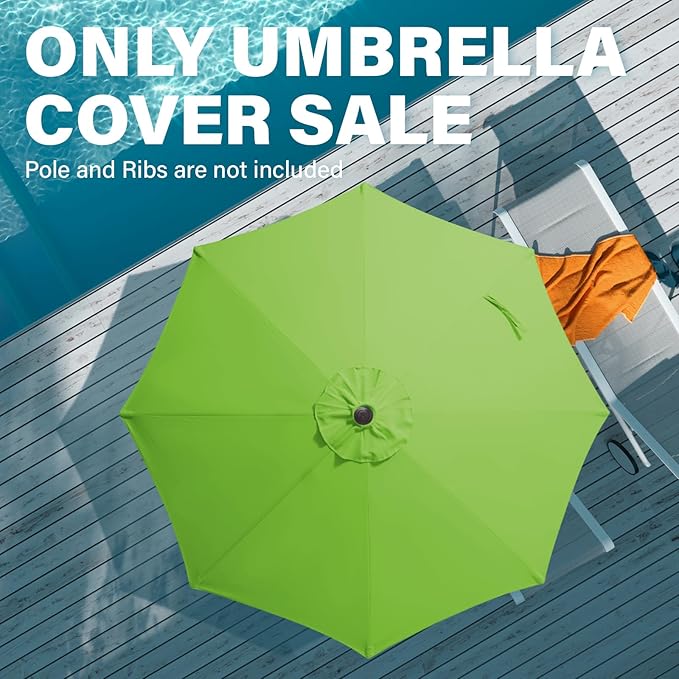 JEAREY 9 ft Patio Umbrella Replacement Canopy for 8 Ribs, Table Market Yard Umbrella Replacement Top Cover-Grass Green (Canopy Only)