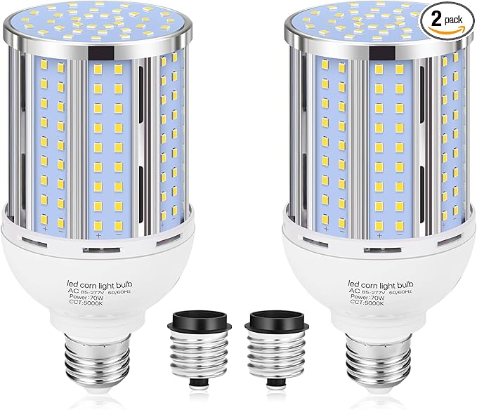 70W LED Corn Light Bulb(2 Pack),(700 Watt Equivalent) Fanless E26/E39 Medium/Large Mogul Base LED Cob Lamp 5000K Daylight 8,800LM for Outdoor Indoor Garage Warehouse Factory Workshop Street Backyard