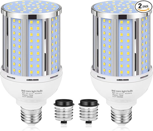 70W LED Corn Light Bulb(2 Pack),(700 Watt Equivalent) Fanless E26/E39 Medium/Large Mogul Base LED Cob Lamp 5000K Daylight 8,800LM for Outdoor Indoor Garage Warehouse Factory Workshop Street Backyard