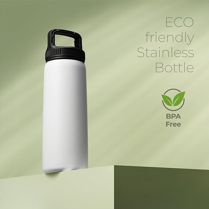 SipX™ Triple-Insulated Stainless Steel Water Bottle 25oz. With 3 Lids, BPA-Free Reusable Insulated Water Bottle Keeps Cold 24 Hours, Metal Water Bottle Made Of Sustainable Material For Hiking & Biking