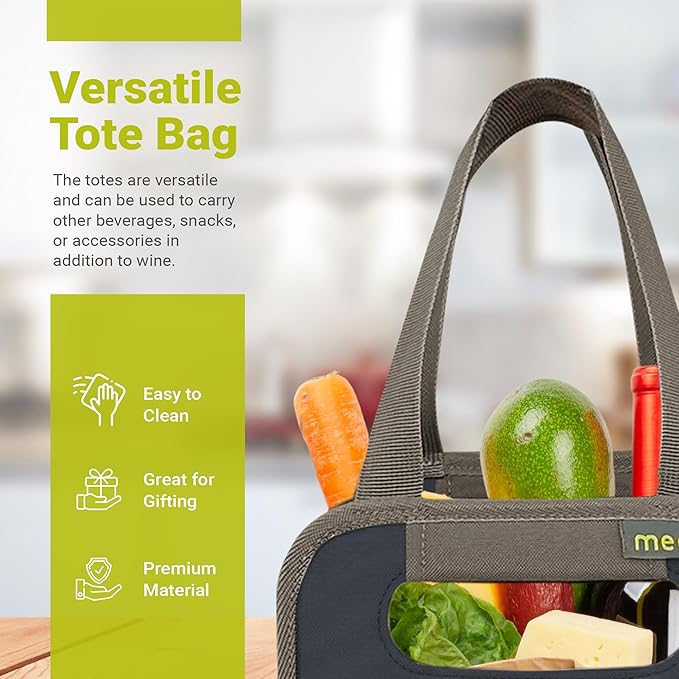 meori Foldable 6 Bottle Wine Tote Marine Blue Organize Crate Glass Dividers Stylish Travel Storage Box Liquor Spirits Tastings Grocery Shopping Hostess Gift (A100616)