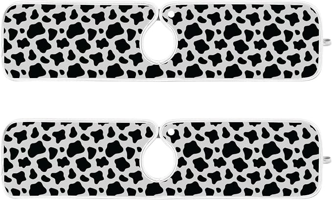 Kitchen Faucet Absorbent Mat,Cow Print Water Splash Guard for Sink, Faucet Drip Catcher Thicken Sponge Microfiber Faucet Water Catcher Mat Sink Absorbent Mat for Kitchen 30x5in 2 Pack