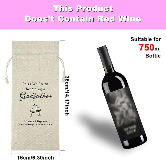 Godfather Gift from Godchild Godfather Wine Bags Birthday Thank You Gift for Godparent Uncle Fathers in Law Gift Cotton Burlap Wine Wrap Bag Christening Gift Baptism Gift for Godfather Proposal Gift