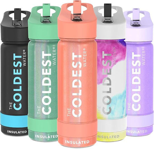 Coldest Sports Water Bottle - Straw Lid Bottle with Handle Leak Proof, Vacuum Insulated Stainless Steel, Double Walled, Thermo Mug, Metal | Pink Froze 18 oz