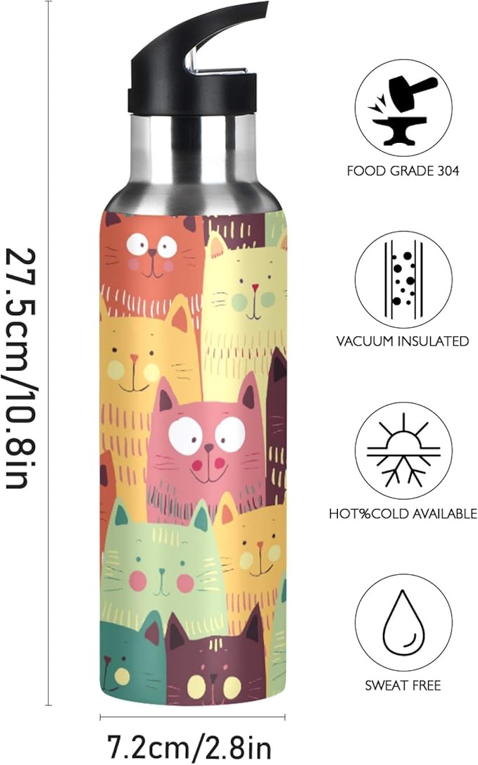 MNSRUU Insulated Water Bottle with Straw, Rainbow and Unicorns Stainless Steel Flasks for Sports Cycling Hiking School