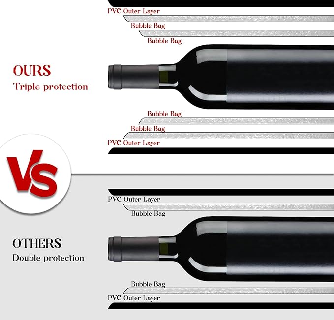 Daily Treasures 4 Set (12 pcs) Upgrade Reusable Wine Bags for Travel with Imitation Leather Handle, Carry Convient, Wine Bottle Protector for Airline Triple Luggage Leak-proof Safety Impact Resist