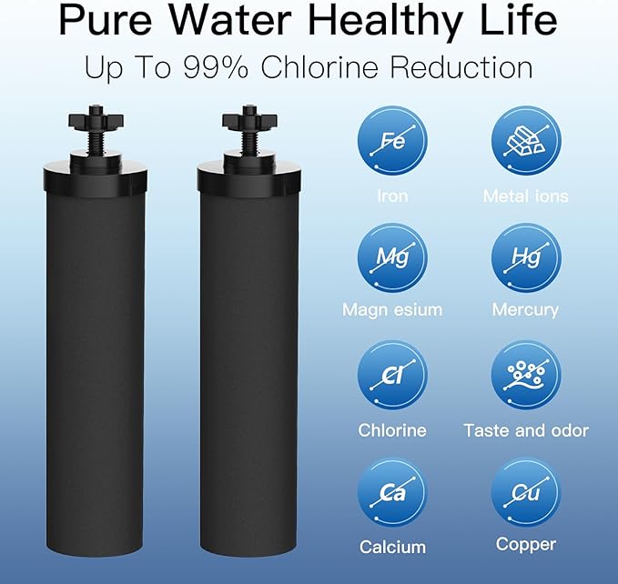 Gravity-Fed Water Filter System, 2.25G Stainless-Steel Countertop System with 2 Black NSF/ANSI 42 Certification Elements, 2 Fluoride, Metal Water Level Spigot, Reduces Fluoride and Chlorine