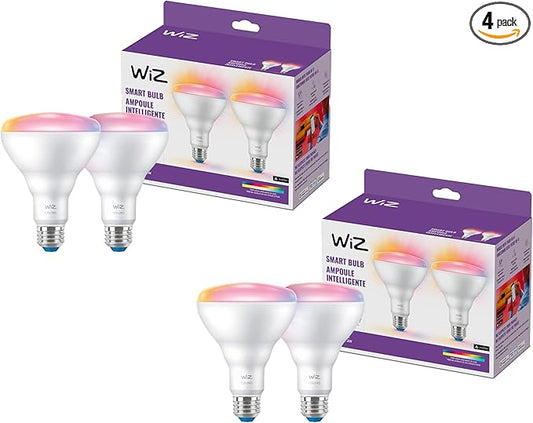 WiZ Connected 65W BR30 LED Smart Light Bulbs - 4 Pack - Connects to Your Wi-Fi - E26 Smart Bulb - Control with Voice or App + Activate with Motion - Matter Compatible
