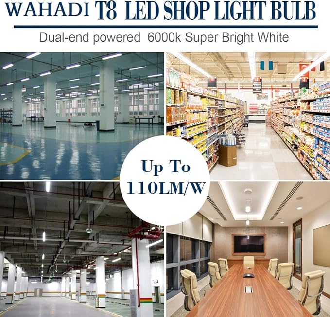 12 Pack 4FT T8 40W (100W Equivalent) Tube Light Bulbs G13 Bi Pin with Dual-Row LEDs 6000K Cool White for 4 Foot Ballast Bypass T8 T10 T12 Led Fluorescent Replacement