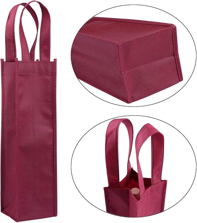 Sdootjewelry Wine Gift Bag, Single Wine Bags 24 Packs, Wine Bags for Wine Bottles Gifts, Non-woven Wine Gift Bags with Handles, Dark Red