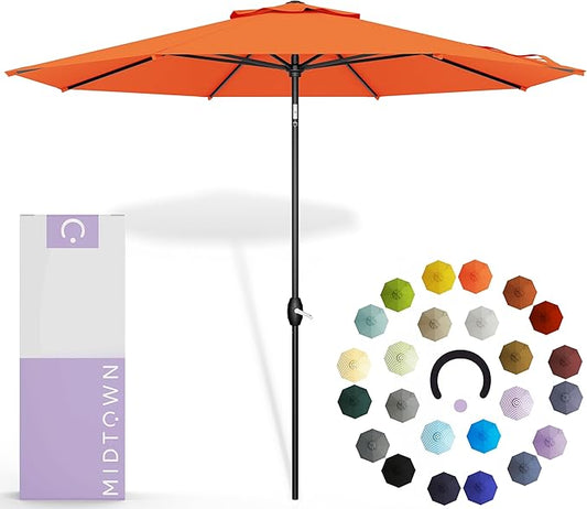 Midtown Umbrellas 10-Year-No-Fade - 10 Ft - UV Proof Bright Orange Polyester Fabric - Umbrella Outdoor Patio, Aluminum Frame Large Patio Umbrella for Garden, Pool & Deck - Black Pole