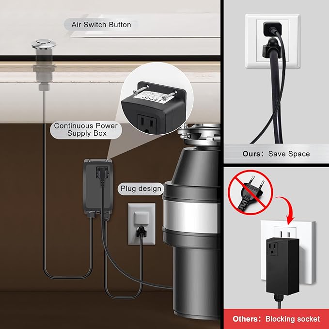 Garbage Disposal Air Switch Kit, Garbage Disposal Button Brushed Nickel, Sink Top Waste Disposer On/Off Switch, UL Listed Air Switch Compatible with All Garbage Disposals (Chrome Silver)