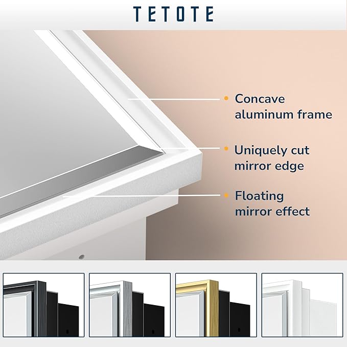 TETOTE Medicine Cabinet Mirror White Framed 21 x 27 Inch Aluminum Framed Surface or Recessed Wall-Mounted Bathroom Medicine Cabinets Beveled Mirror with Storage 1 Door Modern Farmhouse