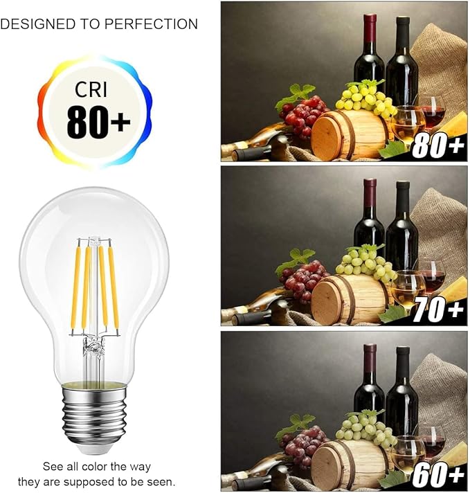 E26 LED Light Bulbs,40 Watt Equivalent,Warm White 2700K Classic Clear Glass A19 LED Filament Bulb Non-Dimmable,Pack of 6